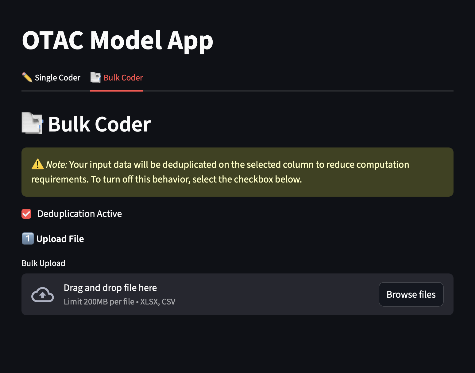 OTAC Bulk Coder — upload a CSV or Excel file to classify many offenses at once
